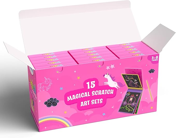 Skillmatics Party Favors (Pack of 15) - Magical Scratch Art Set for Kids, Unicorns & Princesses, Pink Goodie Bag, DIY Art & Craft Activity, Gifts for Girls, Boys Ages 3, 4, 5, 6, 7, 8
