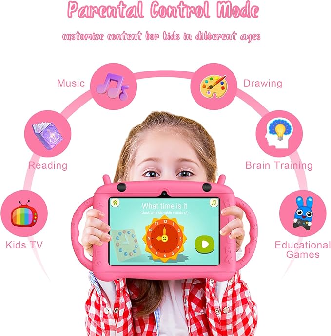 7 inch Tablet for Kids 2-10, Educational Learning Toddler Tablet Android 12 with Shockproof Case, 2GB RAM+32GB ROM, Parental Control, Dual Camera, Gift for Boy Girl