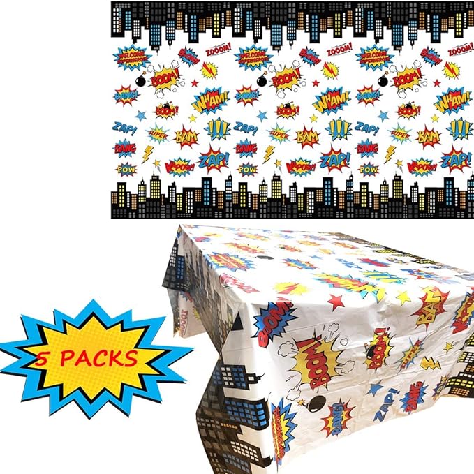 5 Pack Superhero Plastic Table cover,43" x 71" Superhero Tablecloths Party Supplies Decorations