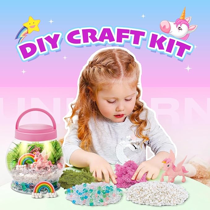 Terrarium Kit for Kids, Light Up Unicorn Toys for Girls 6-8, DIY Kids Arts and Crafts Kit with Remote Control, Preschool Learning & Education Science Kits & Toys, Gift Ideas for Birthday Xmas