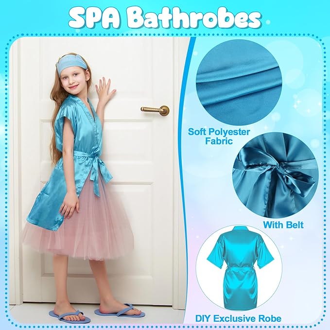 122 Pcs Blue Girls Spa Party Kit, 10-Pack Slumber Party Favors with Satin Robes, Tote Bags, and Nail Salon Accessories for Kids Spa Birthday, Halloween, Home Party Supplies