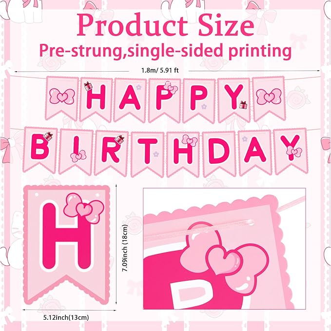 TaoBary Pink Cute Kitty Happy Birthday Banner Pre-strung Hanging Sign Cartoon Cute Cat Party Decorations Cartoon Kitty Themed Party Decorations Banners for Girls Women Birthday Favors Supplies