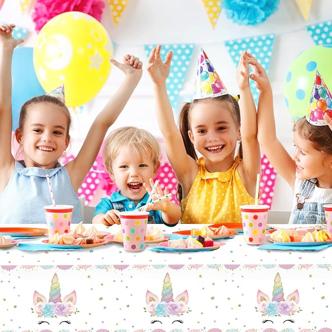 3PCS Unicorns Tablecloths for Birthday Decoration, Plastic Disposable Rectangle Table Covers for Kids Girls Baby Shower Party Supplies, 54" x 108"