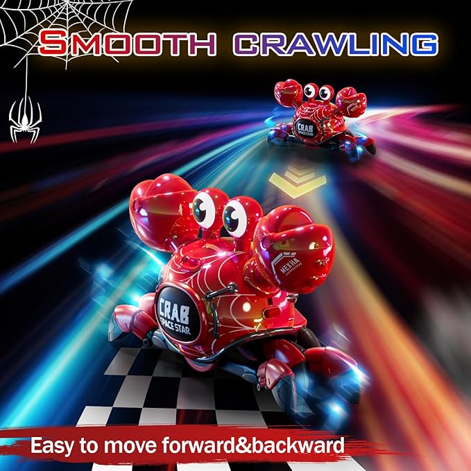 Remote Control Robot Crab Toy, Rechargeable With LED Lights And Music, Fast Crawling 360-Degree Stunt Rotation, 2.4GHz RC Robot Toys, 3 4 5 6 7 8 9 10 Birthday Gifts For Boys And Girls (Red)