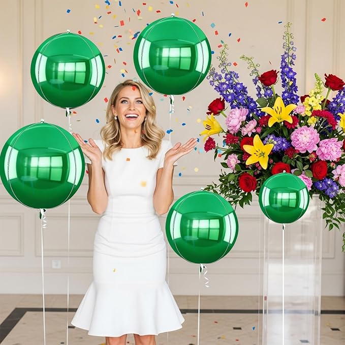 TONIFUL 16Pcs Large Green 4D Giant Round Foil Balloon 4D Mirror Metallic Mylar Sephere Balloons for Christmas New Year Birthday Party Graduation Wedding Baby Shower Decoration Supplies(Mix Sizes)