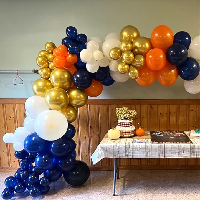 35pc Navy Blue & Orange Balloons Set, Navy, Orange, White, Metallic Gold, Boys, Men, Space, Birthday, Wedding, Party Decorations