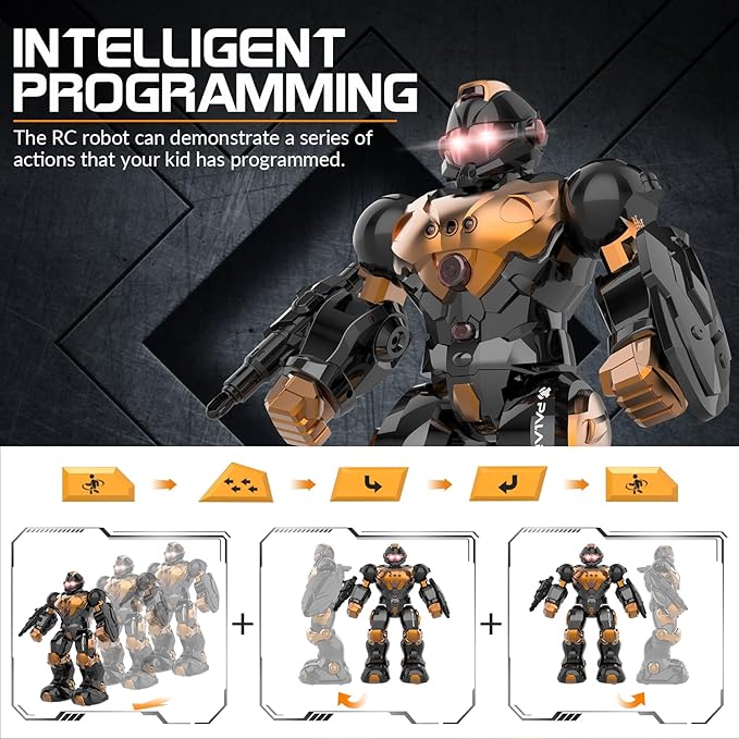 STEMTRON Robot Toys for Kids, Programmable Remote Control Robot with Intelligent Gesture Sensing, Recharge, Singing & Dancing Mode, Launcher (Brown)