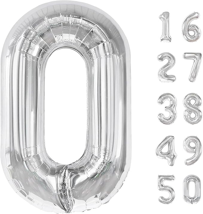 40 Inch Silver balloon 0 Foil Mylar Helium Large Digital Balloon 10th 20th 30th 40th 50th Birthday Numbers Jumbo Balloons 10th Anniversary Events Party Decorations Supplies