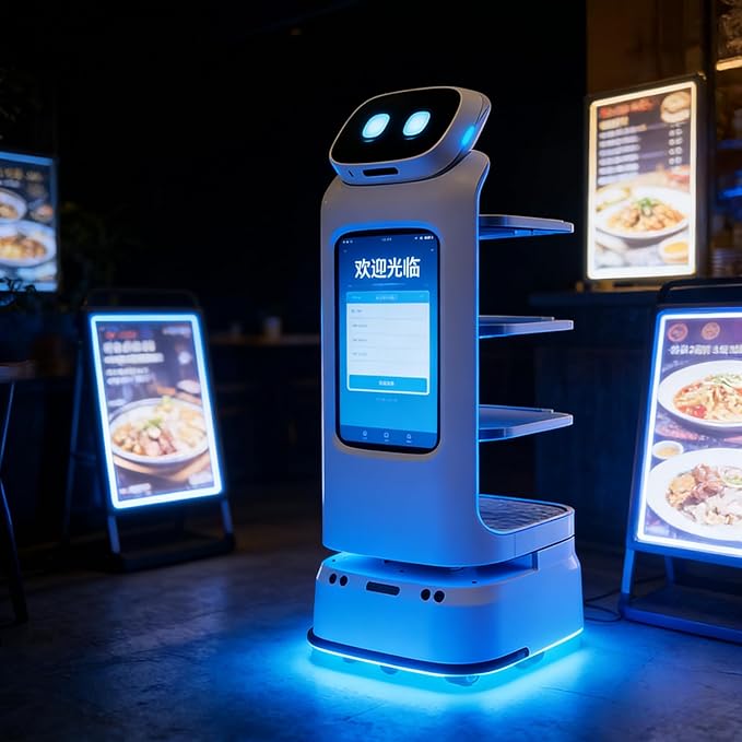 Autonomous Commercial Robot for Food Delivery in Restaurants & Cafes, Multi-Tray Smart Delivery Robot with Navigation & Obstacle Avoidance Technology for Efficient Service Operations