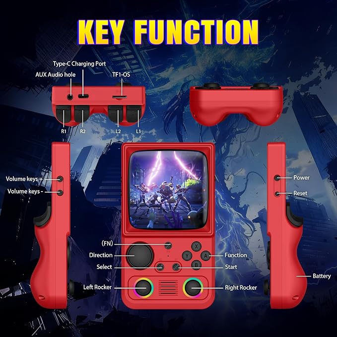 R36TMAX Upgraded Retro Handheld Game Console with 4000mAh Battery, 4.0'' IPS Screen, Retro Gaming Console with Portable Case, Supports WiFi Networked Fighting and OTG (Classic Red)
