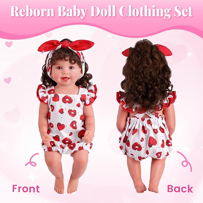 BABESIDE 3 Pcs Reborn Baby Doll Clothes for 17-22 Inch Dolls, Baby Doll Outfit Accessories with Heart Pattern fit Babydolls Girl , Red