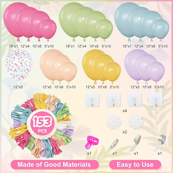 Amandir 153Pcs Spring Flower Balloons Arch Garland Kit Different Sizes 18 12 10 5inch Pink Green Yellow Dusty Blue Wildflower Balloons for Floral Baby in Bloom Shower Daisy Birthday Party Decorations