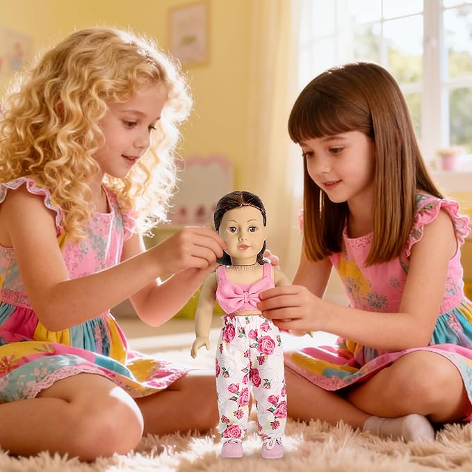 American Doll Clothes and Accessories for 18 Inch Doll, 18" Clothes Dress, Total 19 Pcs Including 8 Sets of Clothing Outfits with Shoes, Underwear, Headband, and Cap (Not Include The Doll)