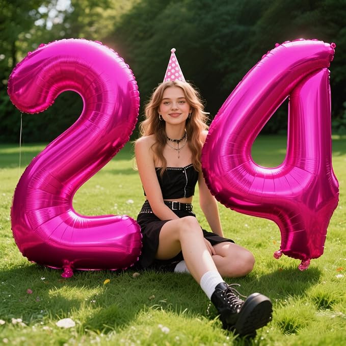 Rose Red Number 4 Balloon 40 Inch, Big Large Foil Helium Hot Pink Number Balloons,Jumbo Giant Mylar Self Inflating Number 0 Balloons for Birthday Party Decorations Supplies