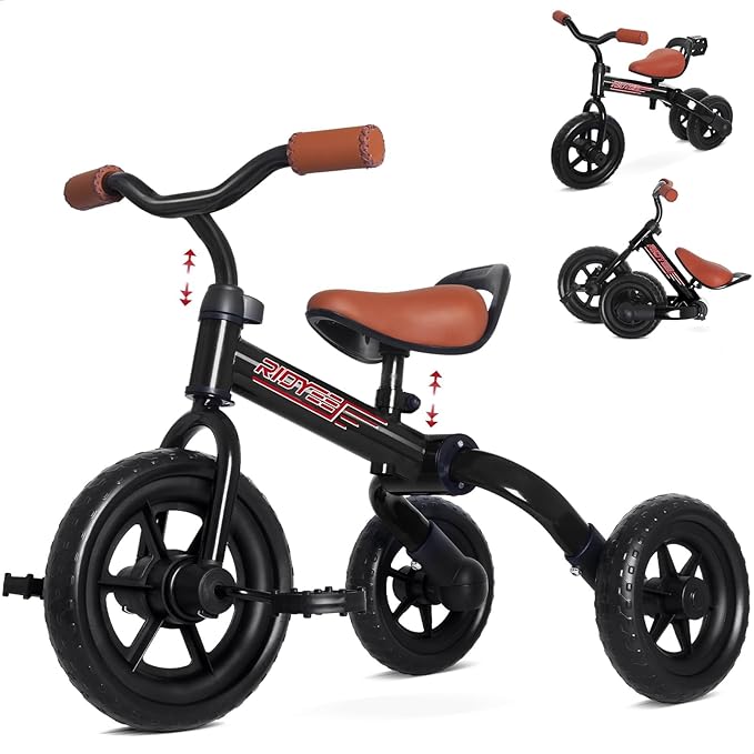 3-in-1 Foldable Tricycle and Balance Bike for Toddlers 2 to 5 Years, Tricycle for 2 Years with Adjustable Handlebar and Seat, Tricycles for 3-5 Years with DIY Plate, Black