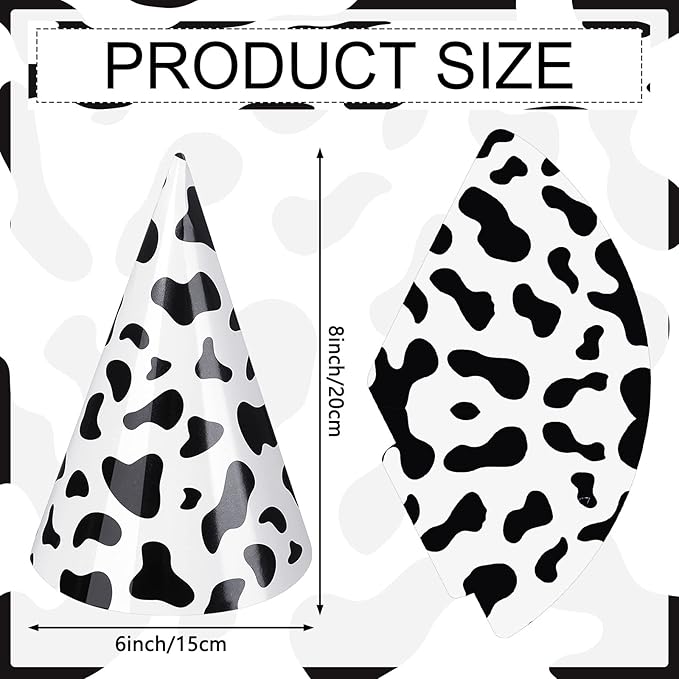 Teling 30 Pieces Birthday Party Hats Car/Cow Themed Paper Cone Hat Birthday Party Supplies Decorations for Kids(Milk Cow)