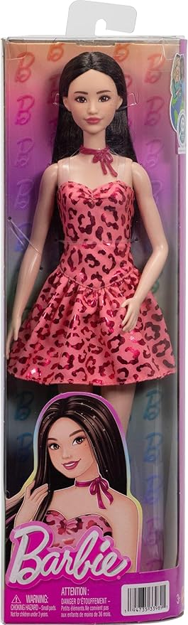 Barbie Fashionistas Doll #246 with Black Hair, Pink Leopard Print Strapless Dress with Accessories Like Tie Necklace and Boots