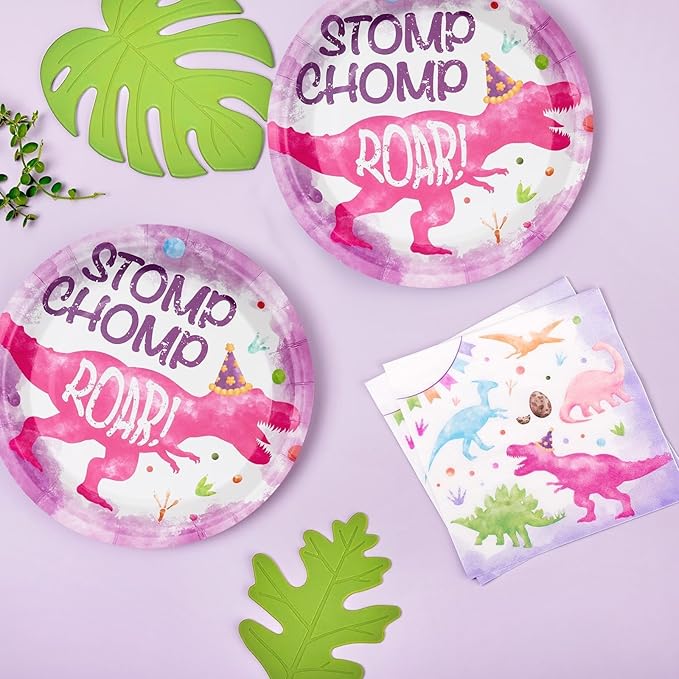 WERNNSAI 100 PCS Dinosaur Plates and Napkins - Dinosaur Birthday Party Supplies Dino Paper Plates Napkins Disposable Dino Them Party Decorations for Girls Kids Birthday Baby Shower Serves 50 Guests
