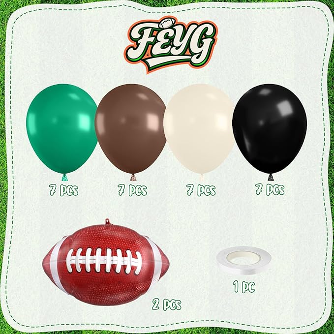 Football Balloons, 12 Inch Retro Dark Green and Brown Ivory White Balloons with Football Foil Balloon, for Sports Football Party Baby Shower Birthday Decorations