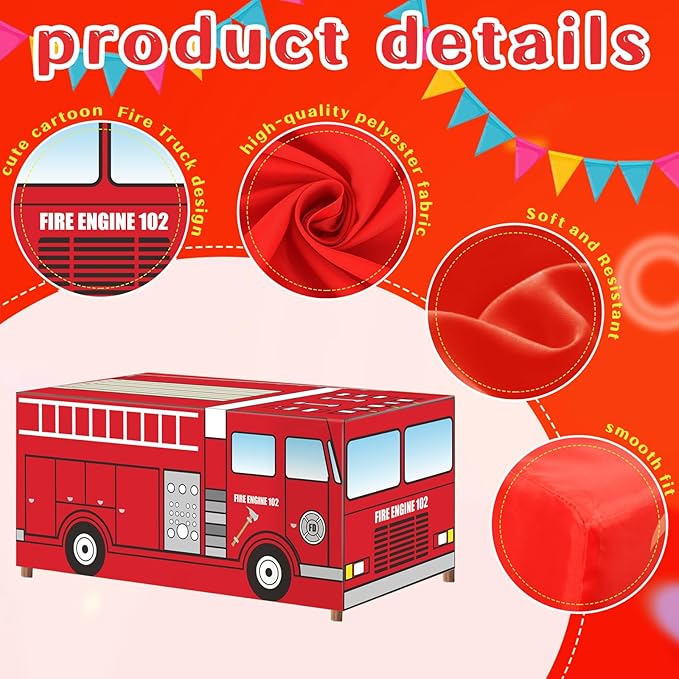 Cumule 6 Ft Fire Truck Tablecloths Fire Theme Table Cover Fire Engine Birthday Party Decorations Washable Polyester Rectangle Table Cover Decor for School Back to School Party Decorations