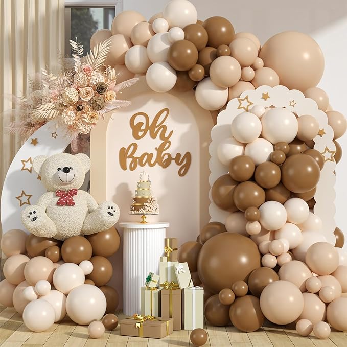 Neutral Balloon Arch Kit,Beige Nude Light Brown Tan Sand White Balloons for Boy Girl Bear Baby Shower Decorations Boho Wedding Bridal Engagement Anniversary Birthday Party Supplies