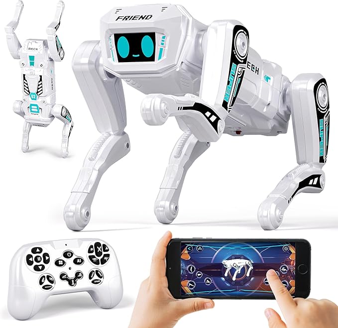 Smart Robot Dog for Kids 3-12, App & Remote Control RC Stunt Puppy with 2 Batteries, Programmable STEM Toy with AI Emotion Mode & 30+ Actions - Interactive Electronic Pet Gift for Boys Girls