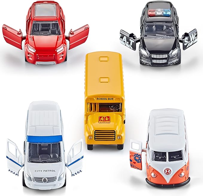 KIDAMI Die-cast Metal Toy Cars Set of 5, Openable Doors, Pull Back Car, Gift Pack for Kids Grandkids Toddlers Boys Girls Birthday (Official Car)