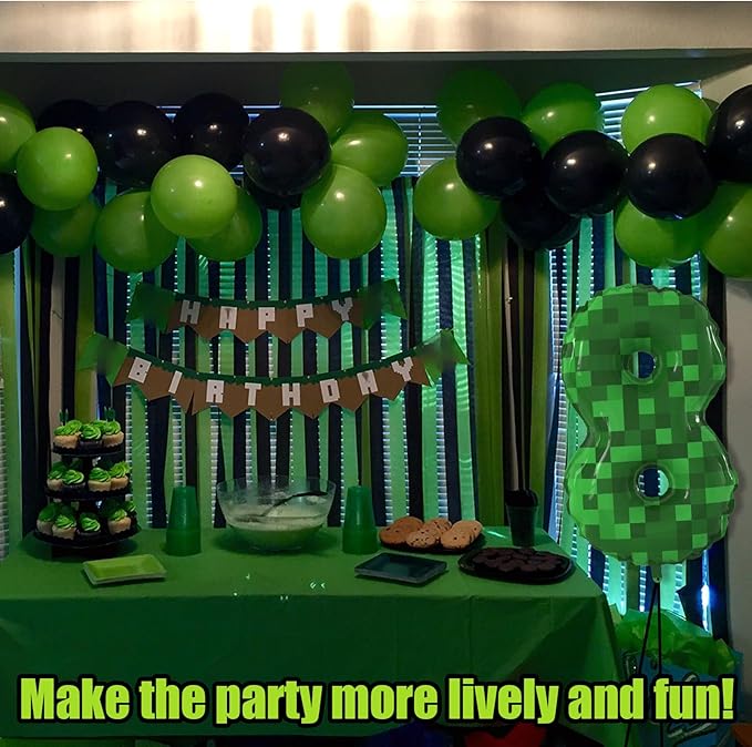 40 Inch Green Pixel Miner Theme Number Balloons Large Birthday Party Number Balloons Mining Gaming for Kids Birthday Party Decoration Supplies (Number 8)