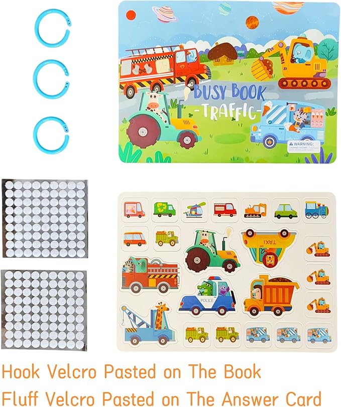 4 Pack DIY Montessori Busy Book for Toddlers, Montessori Quiet Book for Kids, Vehicle Life Skill Farm Dinosaur Preschool Learning Activities Learning & Education Toys