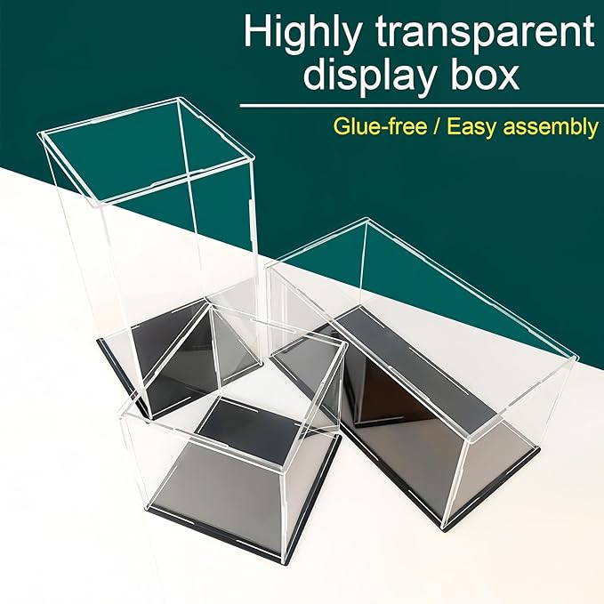 25 x 25 x 25cm Acrylic Clear Display Case Perspex Box Display Cabinets for Collectables, Assemble Countertop Dustproof Protection Showcase for Toys Models Action Figures