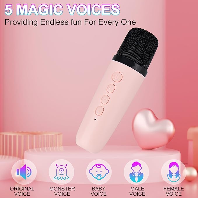 Mini Karaoke Machine for Kids Adults,Portable Bluetooth Speaker with Wireless Microphone and LED Lights,Party,Christmas,Birthday Gifts for Girls Boys,Perfect for Family Party Outdoor Travel