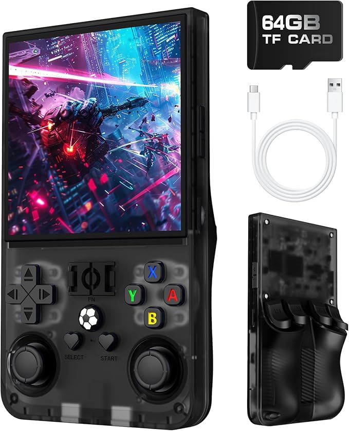 R36MAX Retro Handheld Game Console, 4.0 Inch 720x720 IPS Screen, Portable Handheld Linux System, 4000mAh Battery-Charcoal Black