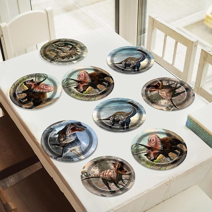 72PCS Dinosaur Birthday Plates Dinosaur Party Supplies Dino World Tableware Tropical Jungle Plates Disposable Paper Plate Dessert Plates for Boys Girls Kids Baby Shower Favors 6.7 * 6.7inch
