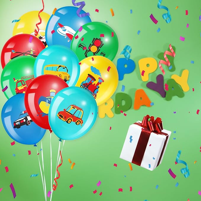 40 Pack Transportation Party Balloons Decorations Traffic Latex Balloons Vehicle Transport Party Supplies for Birthday Decoration