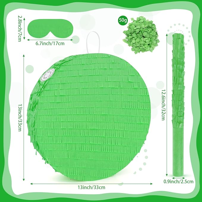 Green Round Pinata with Stick Blindfold and Confetti DIY Blank Pinata for Boys Kids Birthday Party Supplies Carnivals Halloween Christmas Decorations