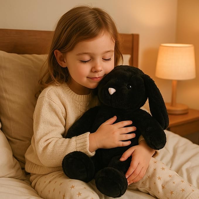 Black Bunny Stuffed Animal Plush Toy with Floppy Ears, 17.7 Inch Soft Plush Rabbit Cuddle Buddy for Nursery Decor, for Boys and Girls