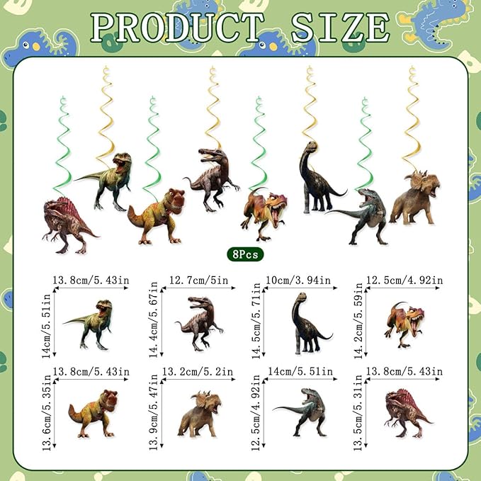 Dinosaur Birthday Party Decorations Dinosaur Birthday Banner 8PCS Hanging Swirls Streamers Dino Party Supplies Dino Banner Sign Dinosaurs Theme Party Decorations for Kids Boys Girls