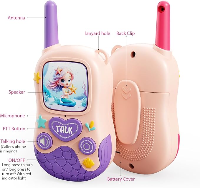 Walkie Talkies Toys for Girls:Mermaid Toys 2 Pack Walkie Talkies for Kids Toys 4 5-7 8 Year Old Girl Birthday Gifts for 4 5 6 7-9 Year Old, Camping Outdoor Game Easter Gifts Stocking Stuffers for Kids