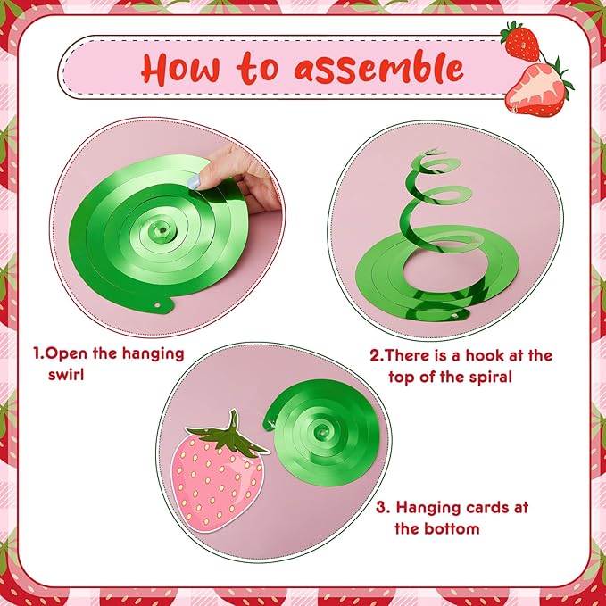 Lewtemi 36 Pcs Strawberry Decor Berry First Birthday Decor Hanging Swirl Banner for Strawberry Party Decorations Baby Shower Party Supplies(Colorful)