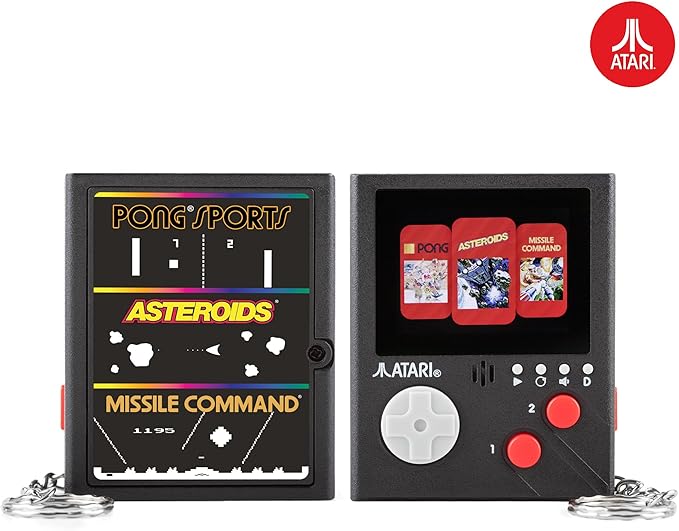 Official Atari Cartridge Handheld Mini Arcade Console with 3 Games - Pong, Asteroids & Missle Command, 2" Colour Screen, Keyring, Gaming Gift for Him and Her