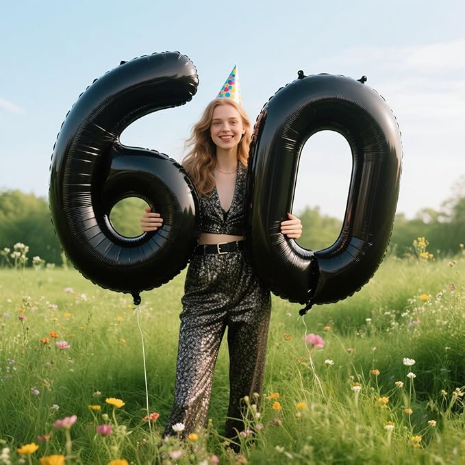 40 Inch Large Black Number 6 Balloons Foil Balloons 16th 26th 36th 60th 66th Giant Number Balloons for Men Women Birthday Party Anniversary Celebration Decorations