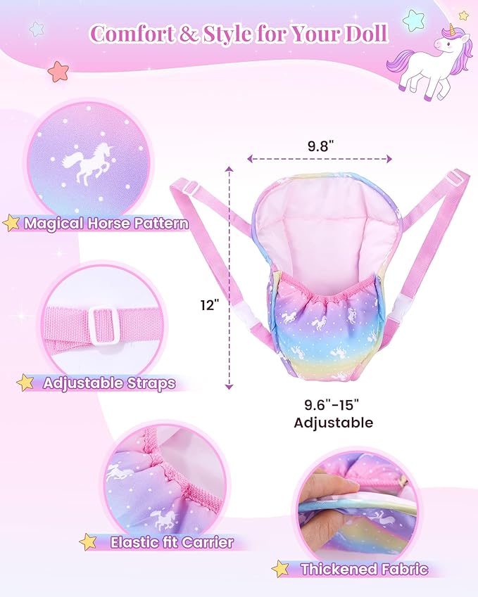 BABESIDE 13PCS Baby Doll Accessories, Baby Doll Diaper Bag with Magic Bottles, Changing Mat,Diapers & Carrier, Pretend Play Doll Care Set for 12-15 Inches Dolls Kids Gift, Pink