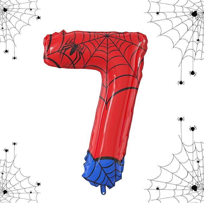 40 Inch Giant Spider Theme Number Foil Balloons - Large Number 7 Balloons for Kids' Birthday Anniversary Party Decorations Supplies (Numbers 0-9 Available)