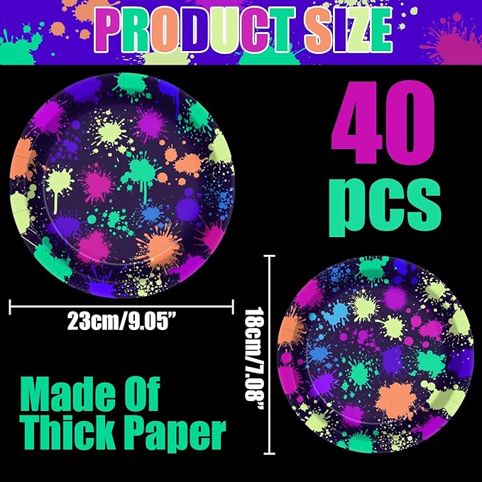 Neon Paper Plates - Glow in the Dark Party Supplies Include 7'' 9'' Printed with Graffiti Plates for Let's Glow Party Decorations, Serves 20