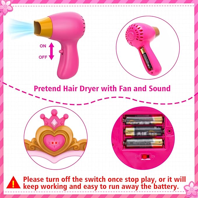 Toddler Vanity Magic Makeup Set Table & Chair Girl Toy Automatically Mirror with Music Light Pink Toys for 2 3 4 Year Old Girl Hair Salon Pretend Play Princess Dress Up Playset Valentine Gift age 3-5