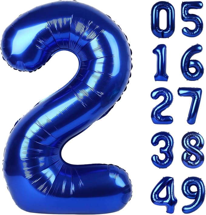Night Blue 40 Inch Big Number Balloon Birthday Decoration, Number 2 Helium Balloon 12 20 22 23 24 26 2025 New Years Celebration, Boy Girl Baby Anniversary Party Graduations Supplies Decorations