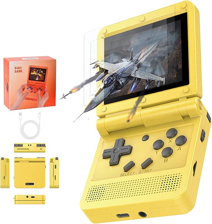 GoolRC Retro Handheld Game Console, with 16G Built-in 2000 Classic Games, Portable Hand Held Open Source Linux System 3.0-in HD IPS Screen Handheld Game Console (Yellow 16GB)