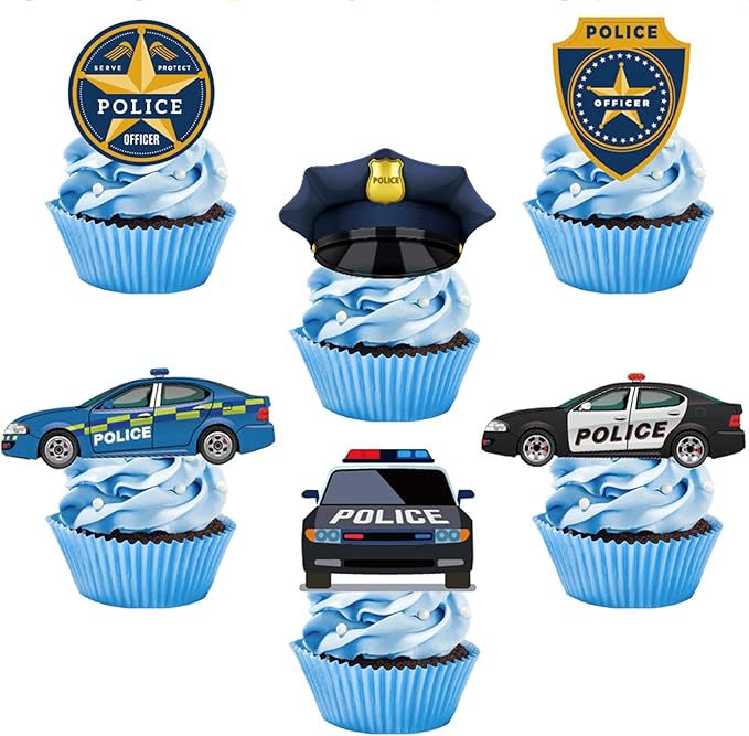 Police Birthday Party Supplies Police Party Decorations Include HAPPY BIRTHDAY Banner Balloons Cake Topper Cupcake Toppers Spirals Background Police Birthday Party Decorations