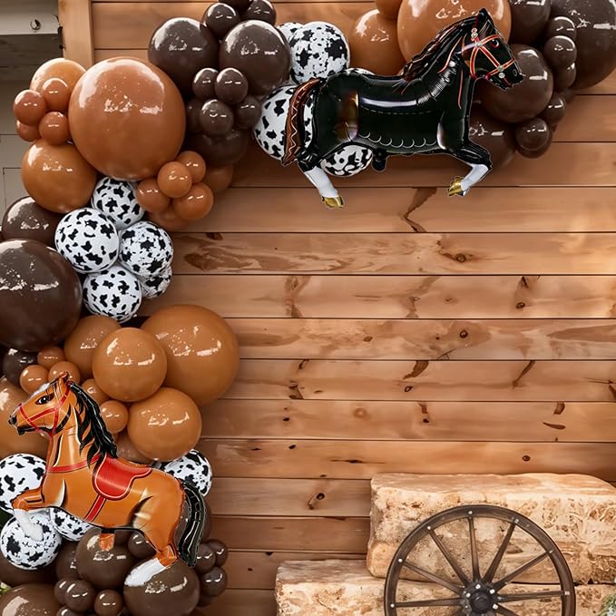 Brown Cow Print Balloons, Dark Coffee Brown Tan Apricot Nude Cow Print Balloons with Horse Foil Balloon for Boy Cowboy Birthday Western Party Cow Theme Baby Shower Western Decor