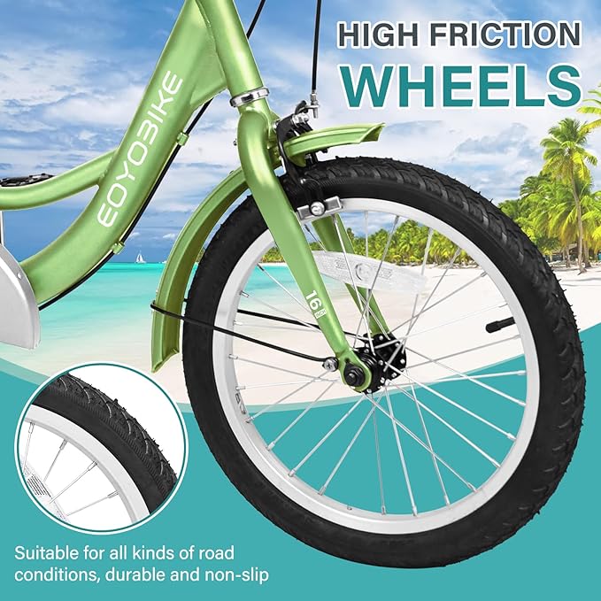 MOPHOTO 16 Inch Small Tricycle for Beginner Riders, Low Step-Through 3 Wheel Bike, Single Speed Trike with Hand Brakes, Adjustable Seat and Rear Basket, Fits Heights 3'9" to 4'9"